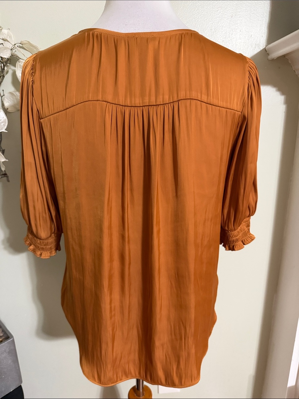 Ann Taylor Rust V-Neck Short Sleeve Blouse - Picture 3 of 5